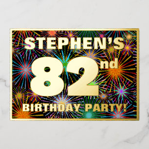 Invitación Con Relieve Metalizado Fiesta de cumpleaños número 82 — Fuegos artificial