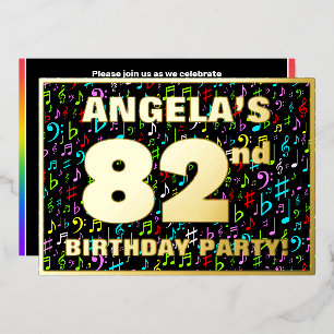 Invitación Con Relieve Metalizado Fiesta de cumpleaños número 82 — Símbolos musicale