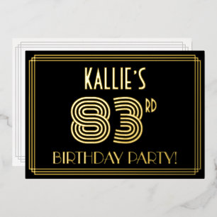 Invitación Con Relieve Metalizado Fiesta de cumpleaños número 83 — Estilo Art Deco “