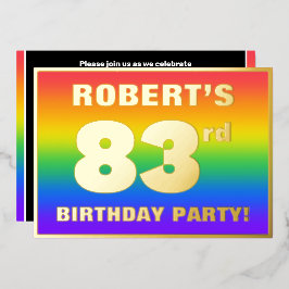 Invitación Con Relieve Metalizado Fiesta de cumpleaños número 83: Patrón de arcoíris