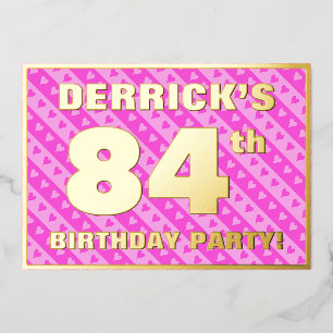 Invitación Con Relieve Metalizado Fiesta de cumpleaños número 84 — Corazones y rayas