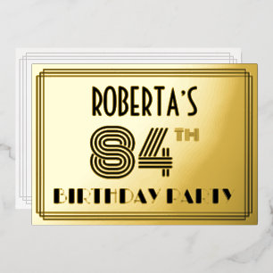 Invitación Con Relieve Metalizado Fiesta de cumpleaños número 84 — Estilo Art Deco “