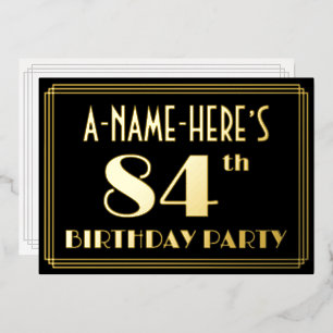 Invitación Con Relieve Metalizado Fiesta de cumpleaños número 84: Estilo Art Deco “8