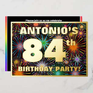 Invitación Con Relieve Metalizado Fiesta de cumpleaños número 84 — Fuegos artificial