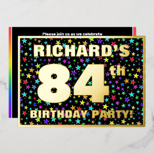 Invitación Con Relieve Metalizado Fiesta de cumpleaños número 84 — Patrón de estrell
