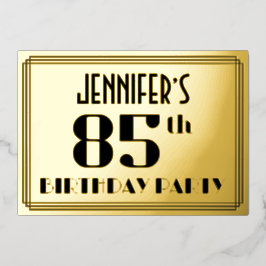Invitación Con Relieve Metalizado Fiesta de cumpleaños número 85: Aspecto Art Deco “