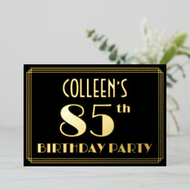 Invitación Con Relieve Metalizado Fiesta de cumpleaños número 85: Look Art Déco “85”