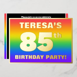 Invitación Con Relieve Metalizado Fiesta de cumpleaños número 85: Patrón de arcoíris