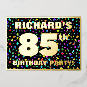 Invitación Con Relieve Metalizado Fiesta de cumpleaños número 85 — Patrón de estrell