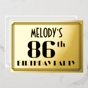 Invitación Con Relieve Metalizado Fiesta de cumpleaños número 86: Aspecto Art Deco “