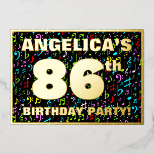 Invitación Con Relieve Metalizado Fiesta de cumpleaños número 86 — Símbolos musicale