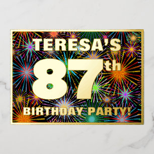 Invitación Con Relieve Metalizado Fiesta de cumpleaños número 87 — Diversión, fuegos