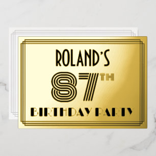 Invitación Con Relieve Metalizado Fiesta de cumpleaños número 87 — Estilo Art Deco “