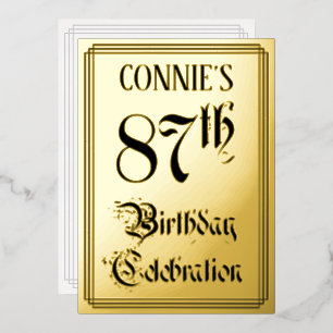 Invitación Con Relieve Metalizado Fiesta de cumpleaños número 87 — Letra elegante +
