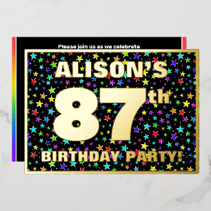 Invitación Con Relieve Metalizado Fiesta de cumpleaños número 87 — Patrón de estrell