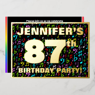 Invitación Con Relieve Metalizado Fiesta de cumpleaños número 87 — Símbolos de músic