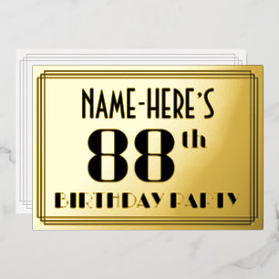 Invitación Con Relieve Metalizado Fiesta de cumpleaños número 88: Estilo Art Deco “8