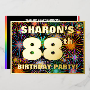 Invitación Con Relieve Metalizado Fiesta de cumpleaños número 88 — Fuegos artificial