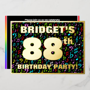 Invitación Con Relieve Metalizado Fiesta de cumpleaños número 88 — Símbolos musicale