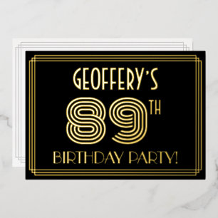 Invitación Con Relieve Metalizado Fiesta de cumpleaños número 89 — Estilo Art Deco “