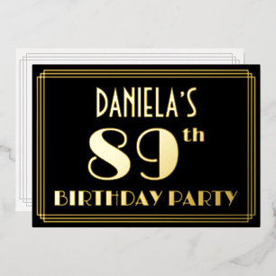 Invitación Con Relieve Metalizado Fiesta de cumpleaños número 89: Look Art Déco “89”