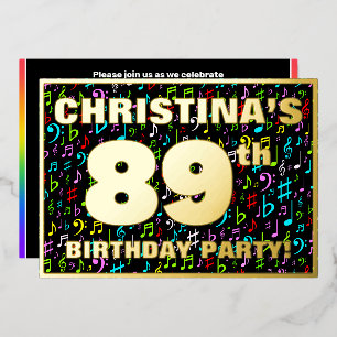 Invitación Con Relieve Metalizado Fiesta de cumpleaños número 89 — Símbolos de músic