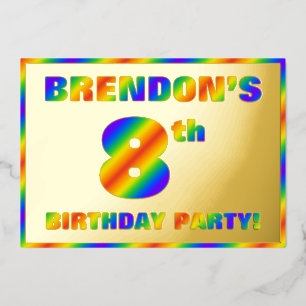 Invitación Con Relieve Metalizado Fiesta de cumpleaños número 8 — divertido “8” con