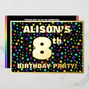Invitación Con Relieve Metalizado Fiesta de cumpleaños número 8 — Patrón de estrella