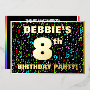 Invitación Con Relieve Metalizado Fiesta de cumpleaños número 8 — Símbolos musicales