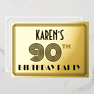 Invitación Con Relieve Metalizado Fiesta de cumpleaños número 90 — Estilo Art Deco “