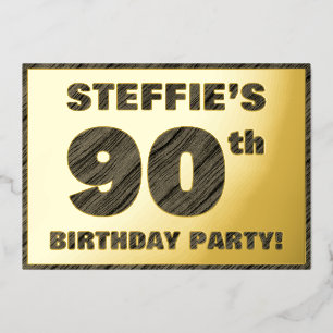 Invitación Con Relieve Metalizado Fiesta de Cumpleaños número 90 — Texto Negrita con