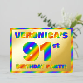 Invitación Con Relieve Metalizado Fiesta de cumpleaños número 91 — Divertido, Espect