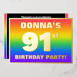 Invitación Con Relieve Metalizado Fiesta de cumpleaños número 91: Patrón divertido y