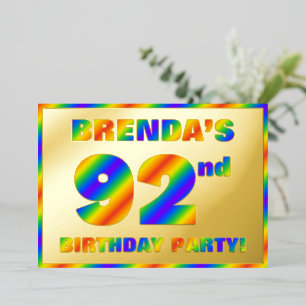 Invitación Con Relieve Metalizado Fiesta de cumpleaños número 92 — Divertido, Espect