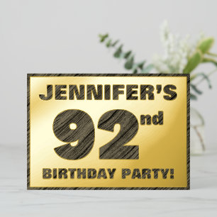 Invitación Con Relieve Metalizado Fiesta de cumpleaños número 92 — Texto con vetas d