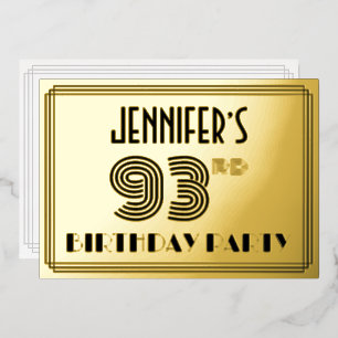 Invitación Con Relieve Metalizado Fiesta de cumpleaños número 93 — Estilo Art Déco “