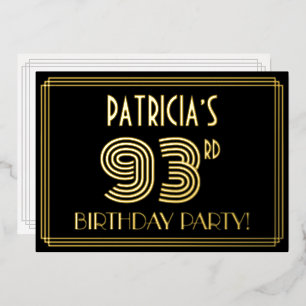 Invitación Con Relieve Metalizado Fiesta de cumpleaños número 93 — Estilo Art Deco “