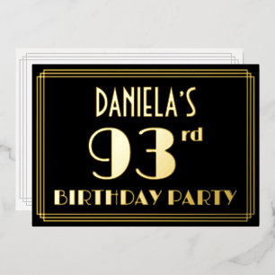 Invitación Con Relieve Metalizado Fiesta de cumpleaños número 93: Look Art Deco “93”