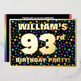 Invitación Con Relieve Metalizado Fiesta de cumpleaños número 93 — Patrón de estrell