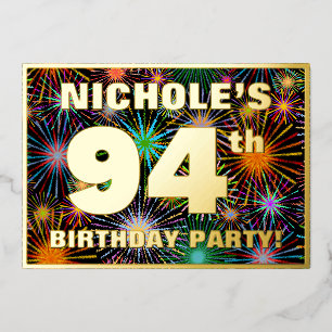 Invitación Con Relieve Metalizado Fiesta de cumpleaños número 94 — Fuegos artificial