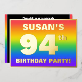 Invitación Con Relieve Metalizado Fiesta de cumpleaños número 94: Patrón de arcoíris