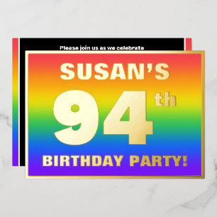 Invitación Con Relieve Metalizado Fiesta de cumpleaños número 94: Patrón de arcoíris