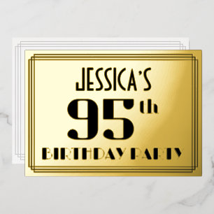 Invitación Con Relieve Metalizado Fiesta de cumpleaños número 95: Aspecto Art Deco “