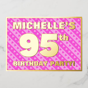 Invitación Con Relieve Metalizado Fiesta de cumpleaños número 95 — Corazones y rayas