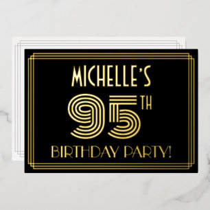 Invitación Con Relieve Metalizado Fiesta de cumpleaños número 95 — Estilo Art Deco “