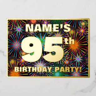 Invitación Con Relieve Metalizado Fiesta de cumpleaños número 95 — Fuegos artificial