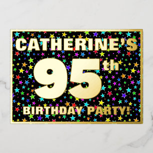 Invitación Con Relieve Metalizado Fiesta de cumpleaños número 95 — Patrón de estrell