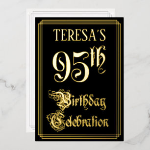 Invitación Con Relieve Metalizado Fiesta de cumpleaños número 95 — Script elegante y