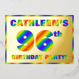Invitación Con Relieve Metalizado Fiesta de cumpleaños número 96 — Divertido “96” co
