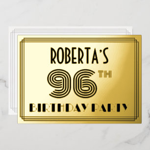 Invitación Con Relieve Metalizado Fiesta de cumpleaños número 96 — Estilo Art Deco “